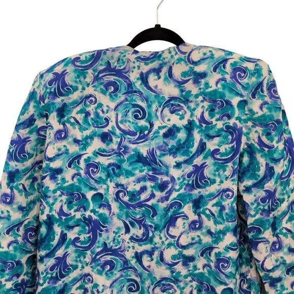 Vintage 80's Blazer Silk Duster Single Breasted Button Longline Blue Swirl 6 - Picture 8 of 11